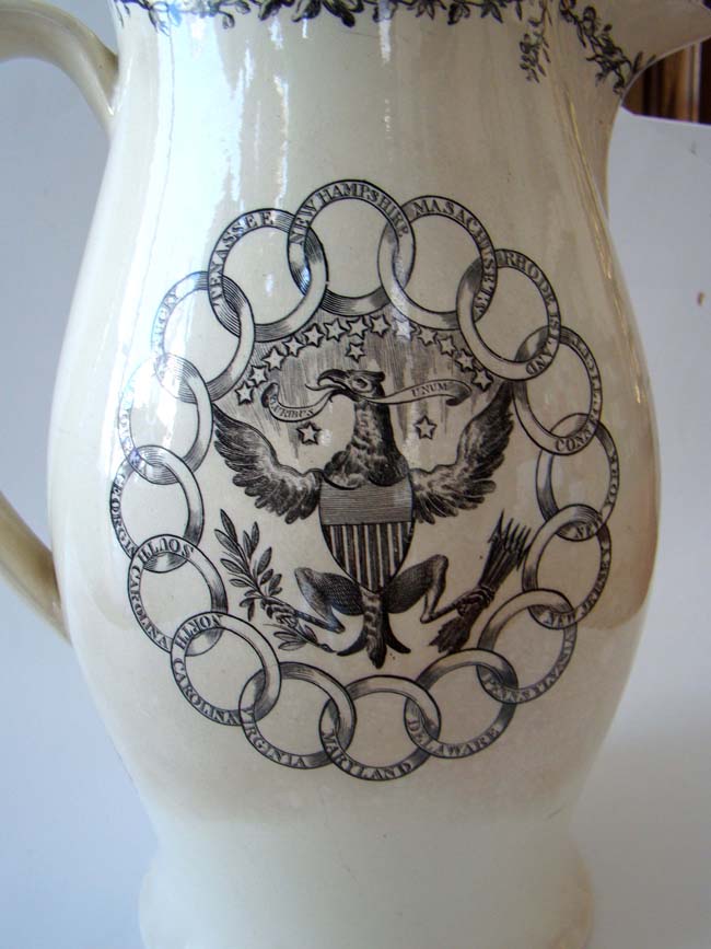 A 'George Washington' and 'American Eagle' English Creamware Black-Transfer Printed Presentation Liverpool Pitcher circa 1797-1805 — image 6